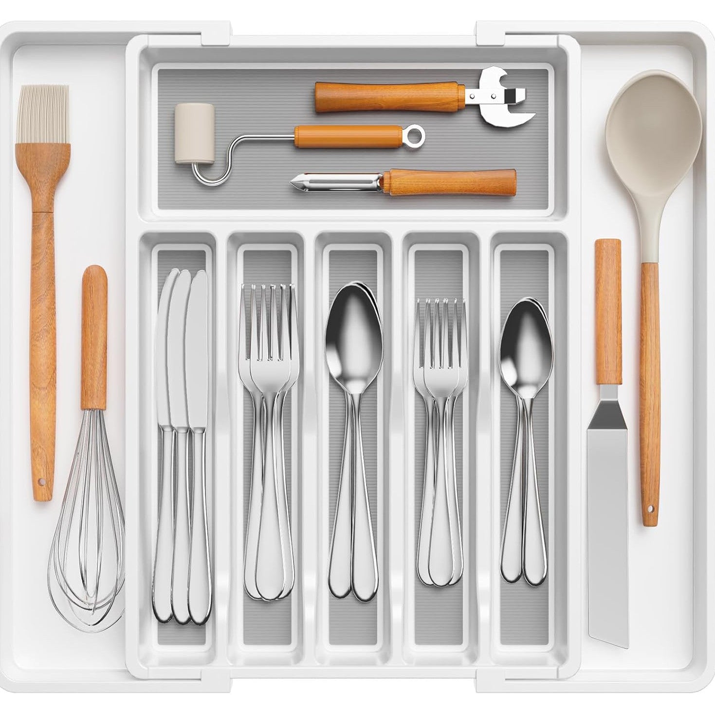 Organizator extensibil pentru tacamuri si ustensile de bucatarie NextWave® – suport sertar ajustabil 33–57 cm, cu 7–9