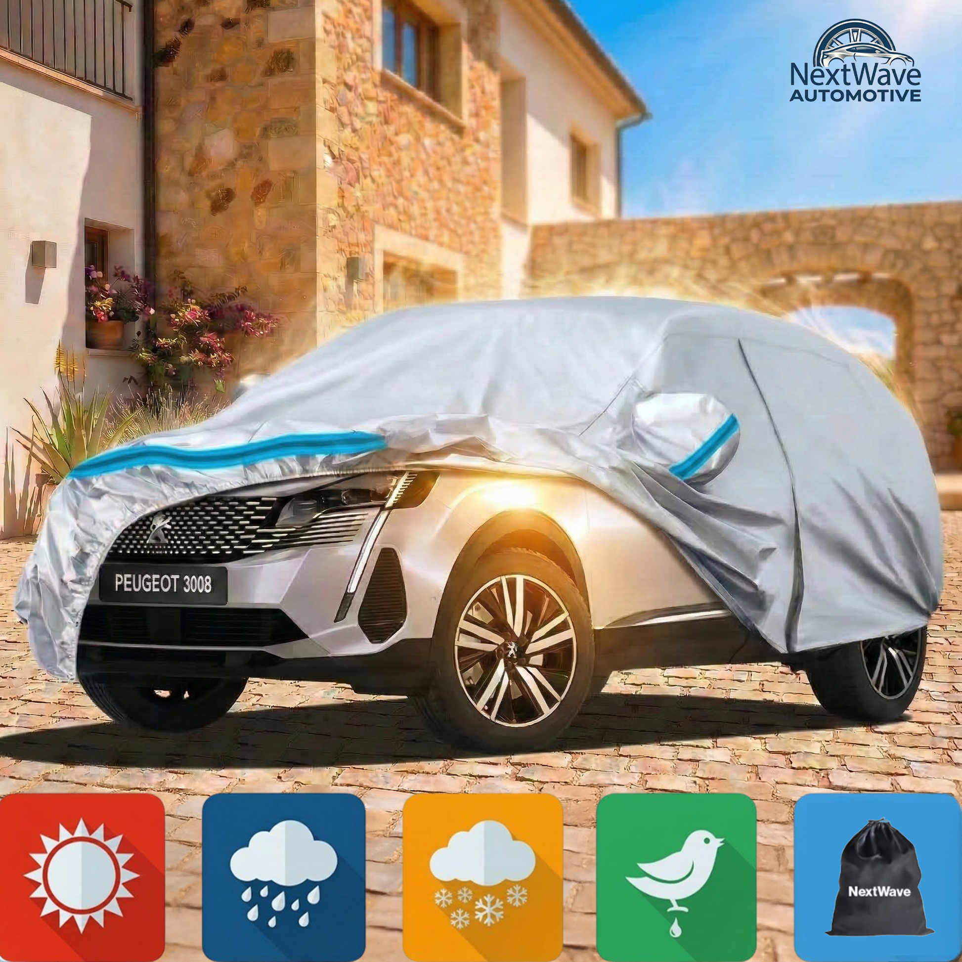Prelata Auto Premium NextWave®, Impermeabila, Protectie UV, Praf, Zapada, Inghet, Universala pentru SUV, Buzunare Oglinzi