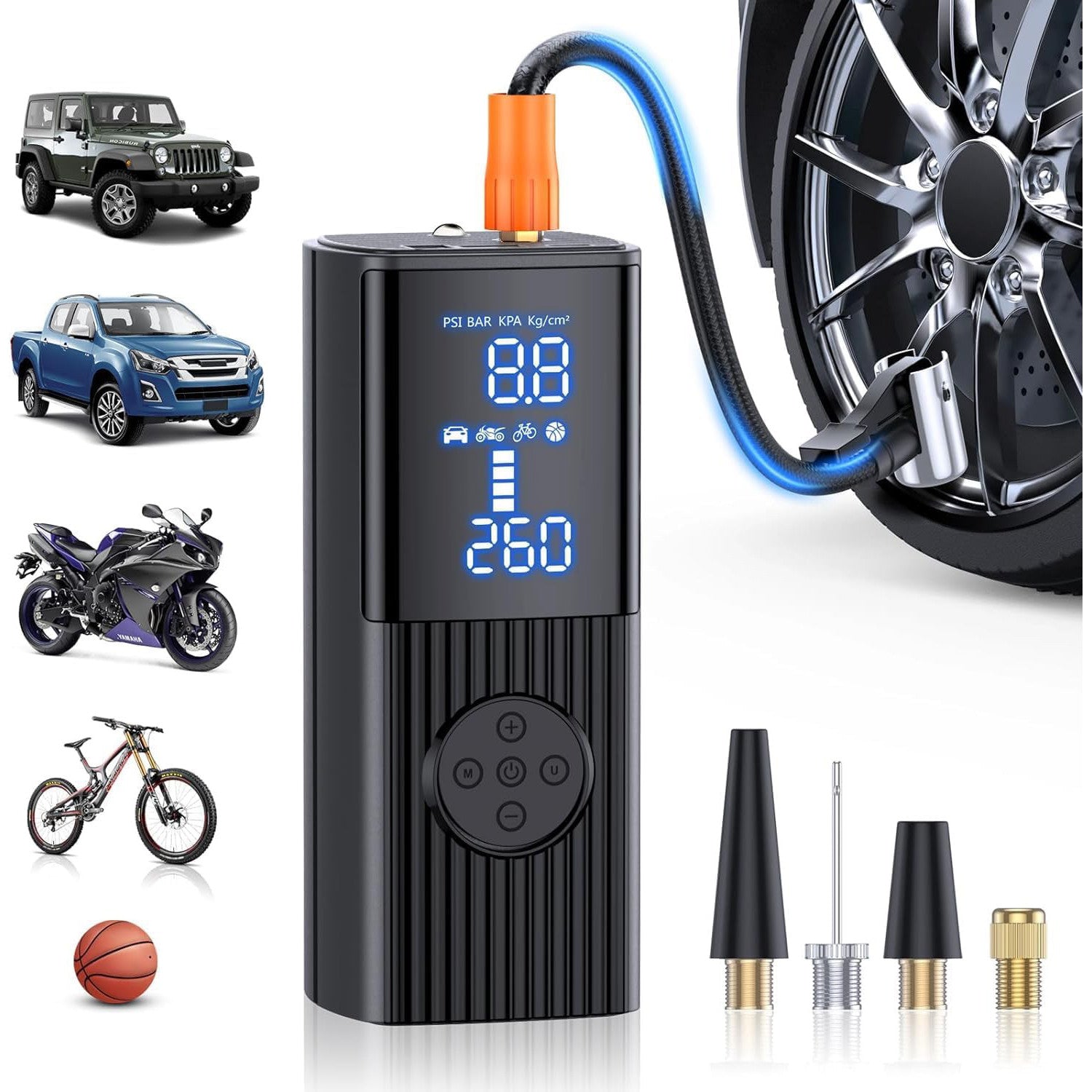 Compresor auto portabil digital NextWave®, baterie 7800 mAh reincarcabila, presiune 150 PSI, 4 moduri inteligente de