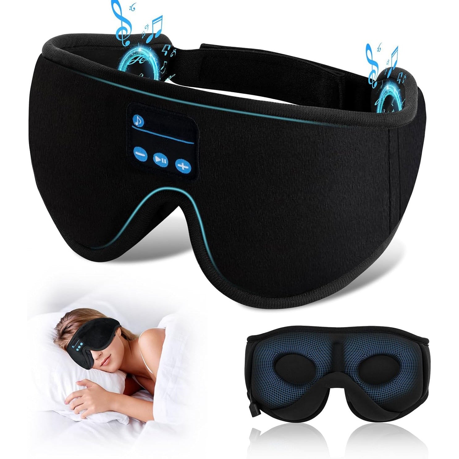 Masca de somn cu casti Bluetooth NextWave, design 3D, sunet stereo HD, negru, 24,9x10,7x3,4cm