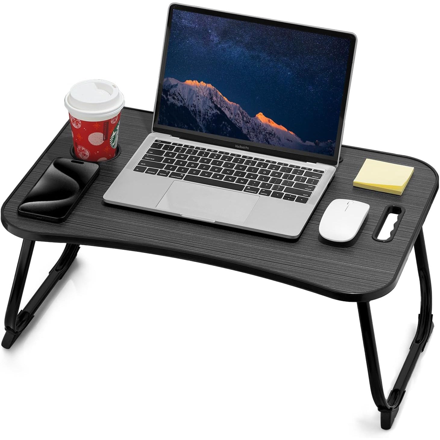 NextWave® Masa Portabila pentru Laptop 60×40 cm, Birou Lap Table pliabil cu Perna, Suport Pahar & Slot Tableta, maner de