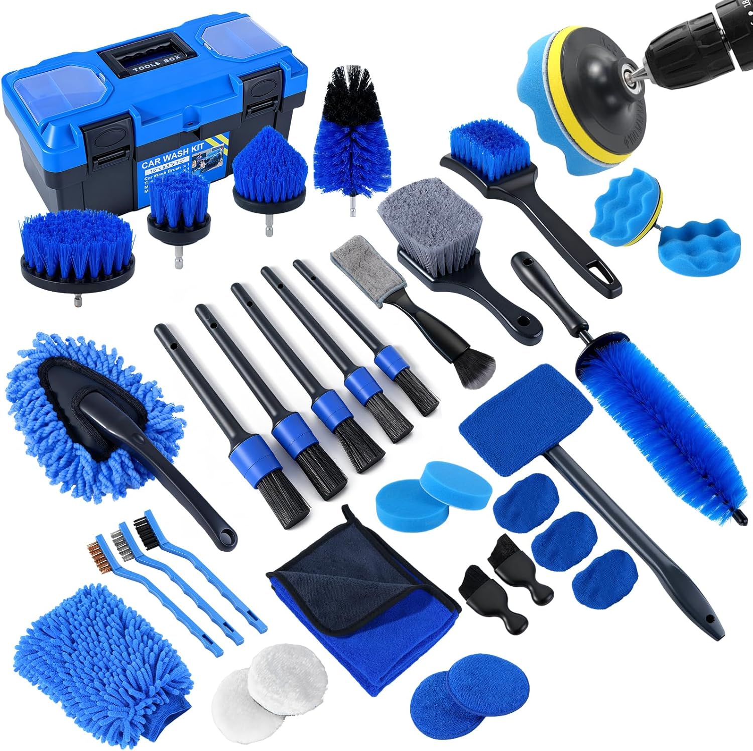 Set detailing auto NextWave®, 36 piese pentru curatare profesionala interior si exterior, perii pentru bormasina, jante