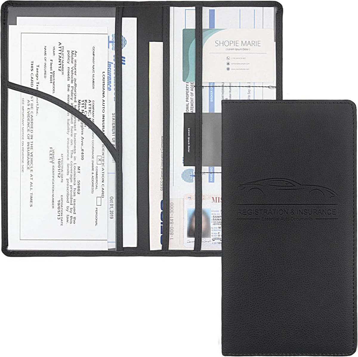 Organizator documente auto NextWave®️, port-document pentru inmatriculare si asigurare, mapa pliabila cu buzunare multiple