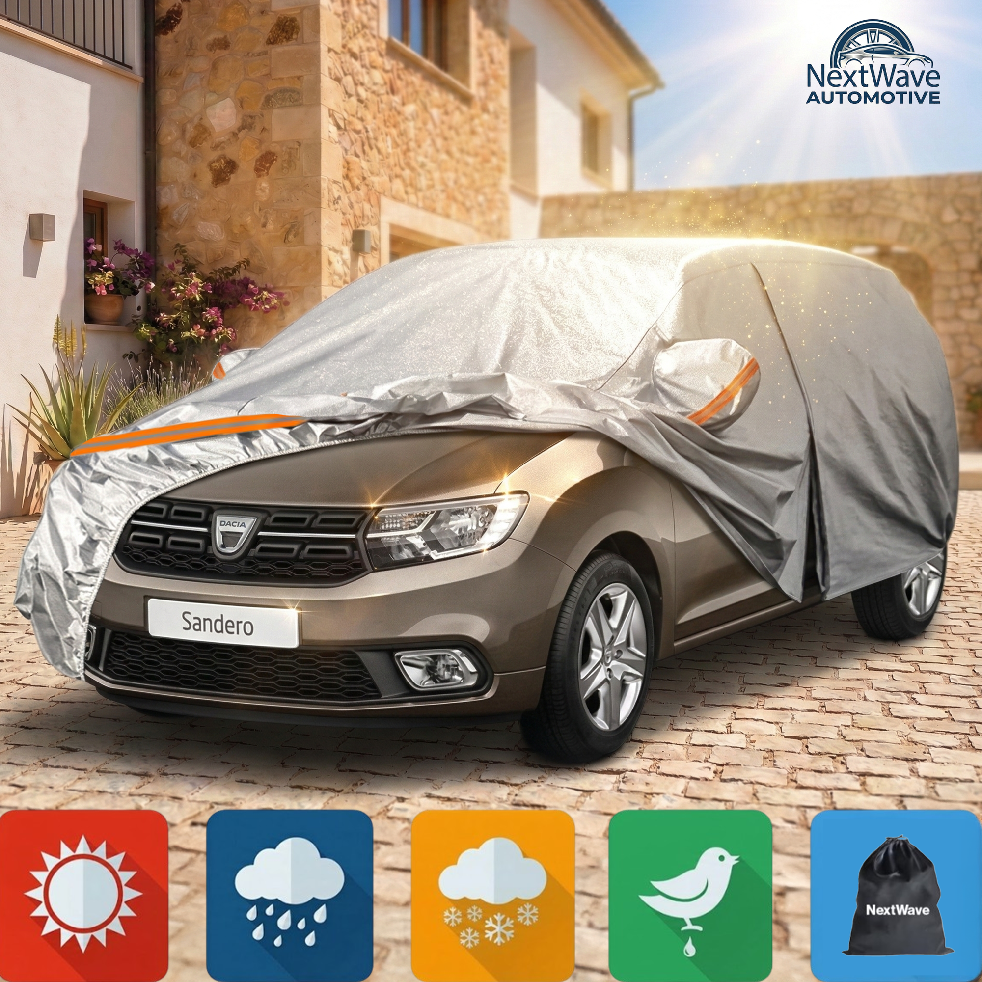 Prelata Auto Premium NextWave®️, Impermeabila, Protectie UV, Praf, Zapada, Inghet, Universala pentru Hatchback, Buzunare