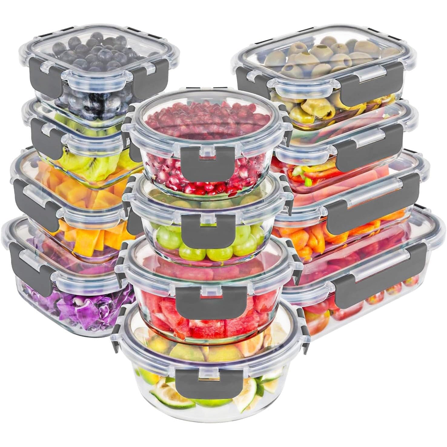 Set 12 Caserole Alimentare din sticla NextWave®️ Capace Etanse, Depozitare Frigider si Congelator, Potrivite pentru