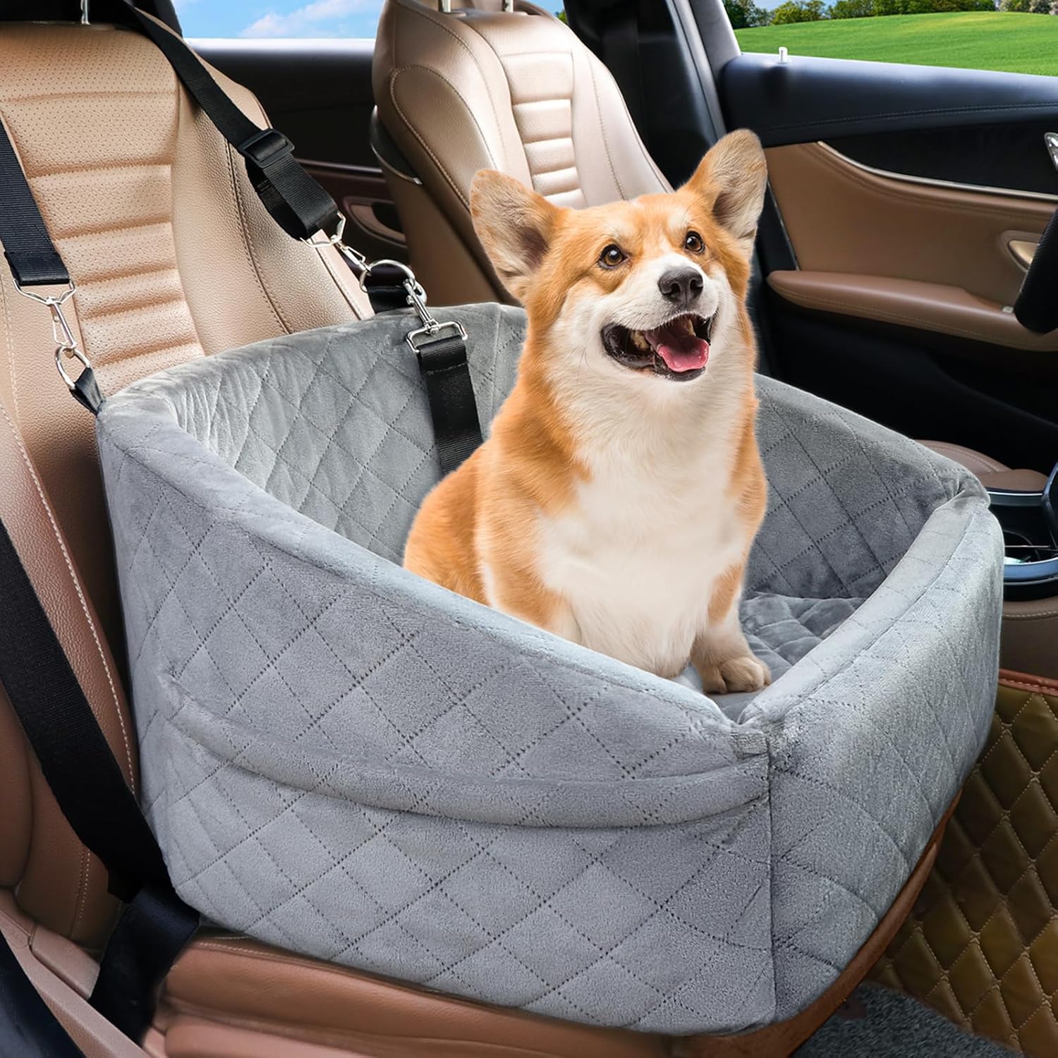 Scaun auto pentru caini NextWave®, detasabil si lavabil, pentru animale de pana la 13, 6 kg, cu centura de siguranta, curele