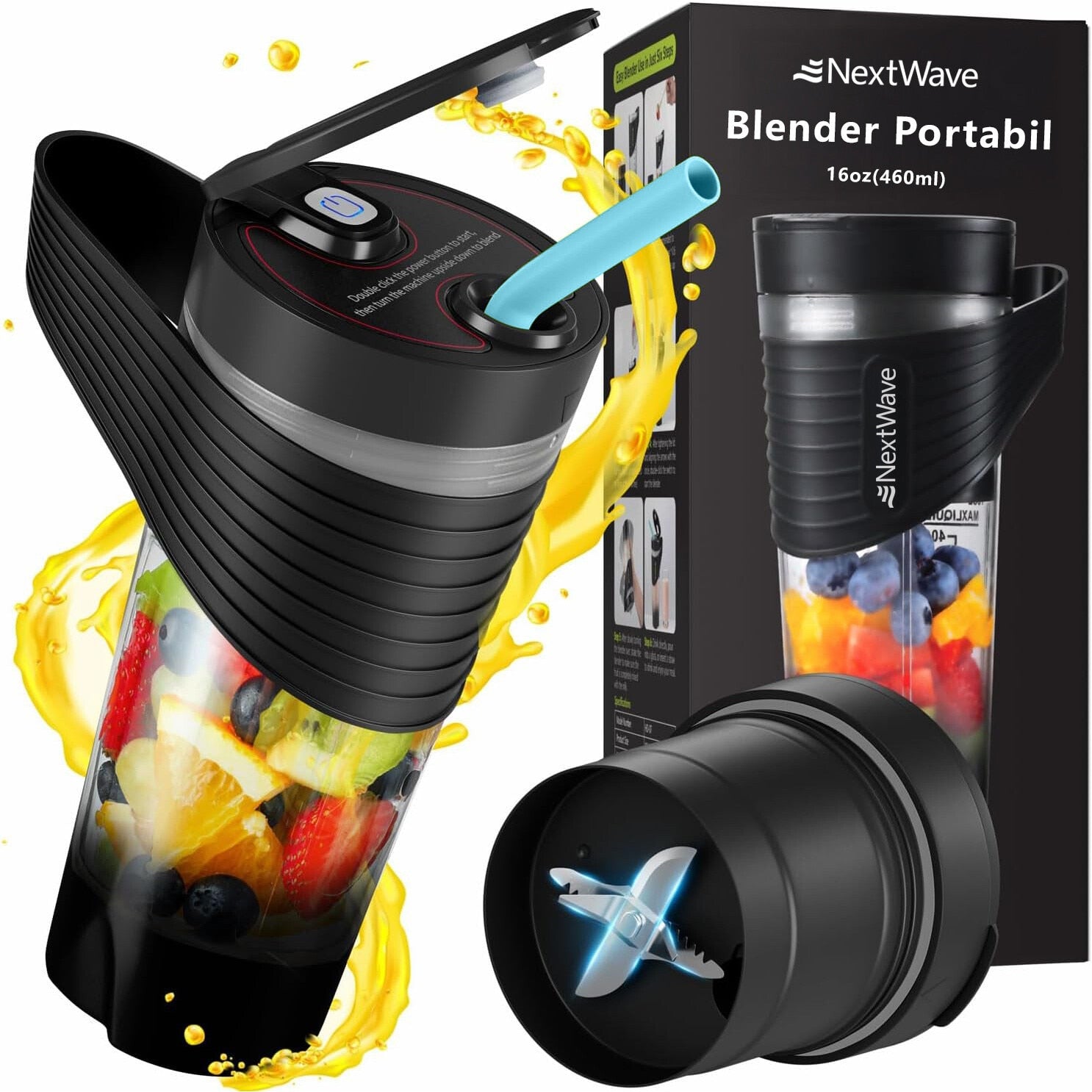 Blender electric portabilMini Blender Electric NextWave™, Portabil, Multifunctional, Auto-curatare, Autonomie Mare, Baterie