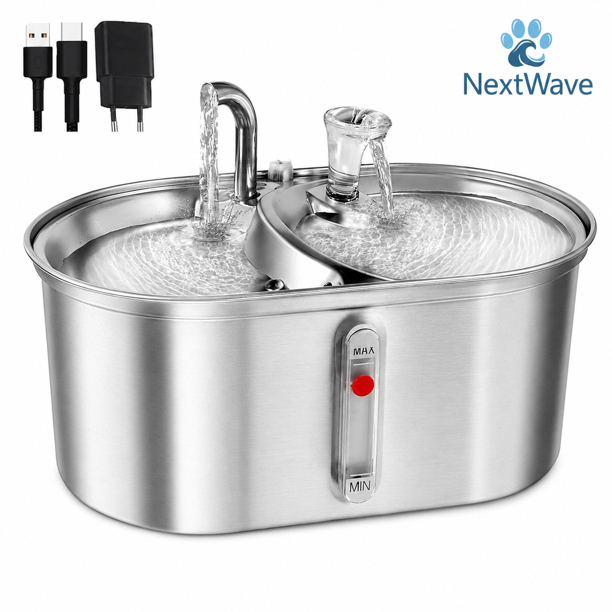 Dispenser apa automat cu Bol pentru mancare NextWave®, 2-1 tip fantana pentru pisici si caini, cu purificare si filtrare