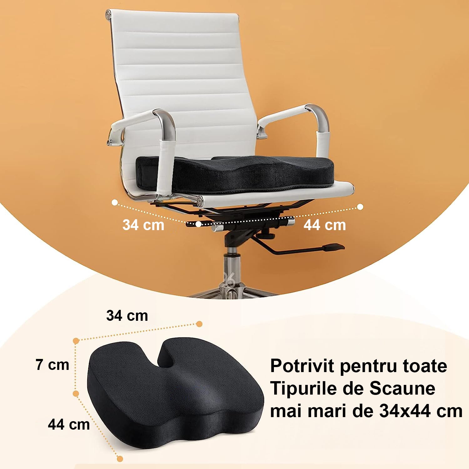 Perna ortopedica sezut NextWave®️, din spuma cu memorie, Coccis, pentru scaun de birou sau masina, husa detasabile