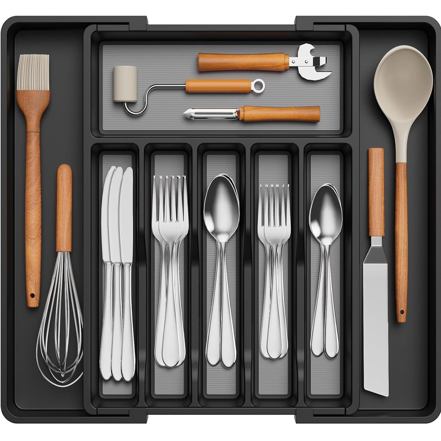 Organizator extensibil pentru tacamuri si ustensile de bucatarie NextWave® – suport sertar ajustabil 33–57 cm, cu 7–9