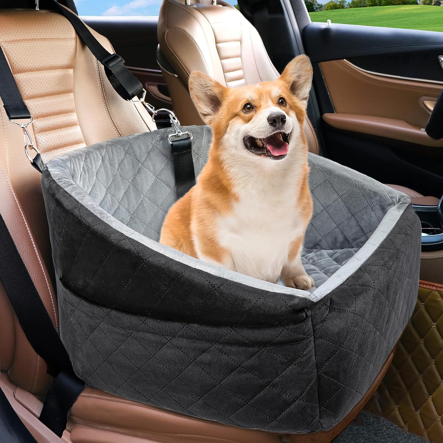 Scaun auto NextWave® pentru caini, detasabil si lavabil, pentru animale de pana la 13,6 kg, cu lesa de siguranta, curele