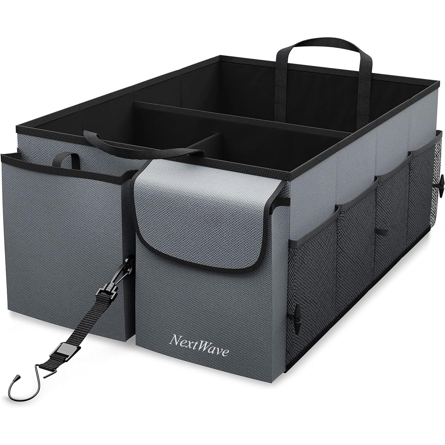 Organizator portbagaj auto NextWave®️ cu chingi de ancorare, Multifunctional, Pliabil, 9 compartimente, Capacitate 60L