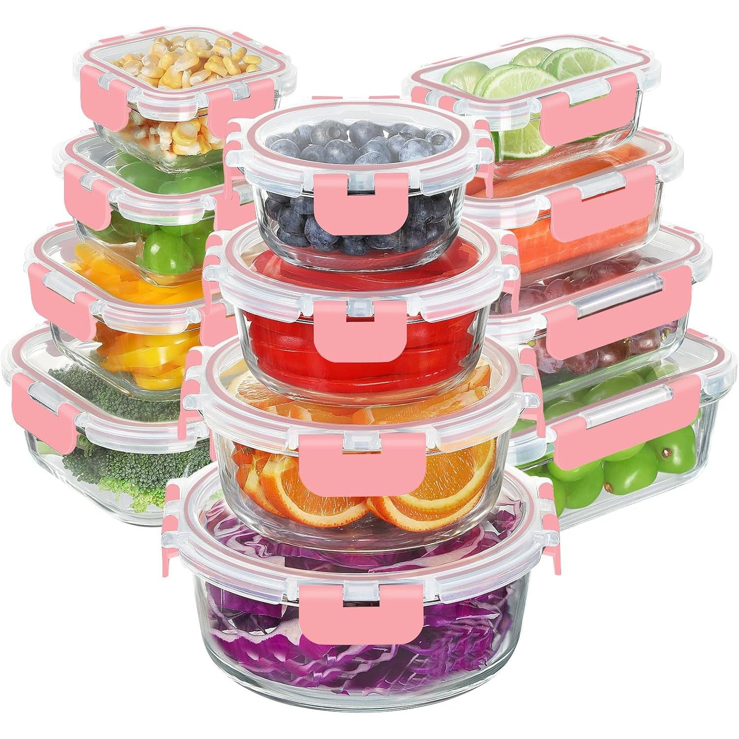 Set 12 Caserole Alimentare din sticla NextWave®️ Capace Etanse, Depozitare Frigider si Congelator, Potrivite pentru