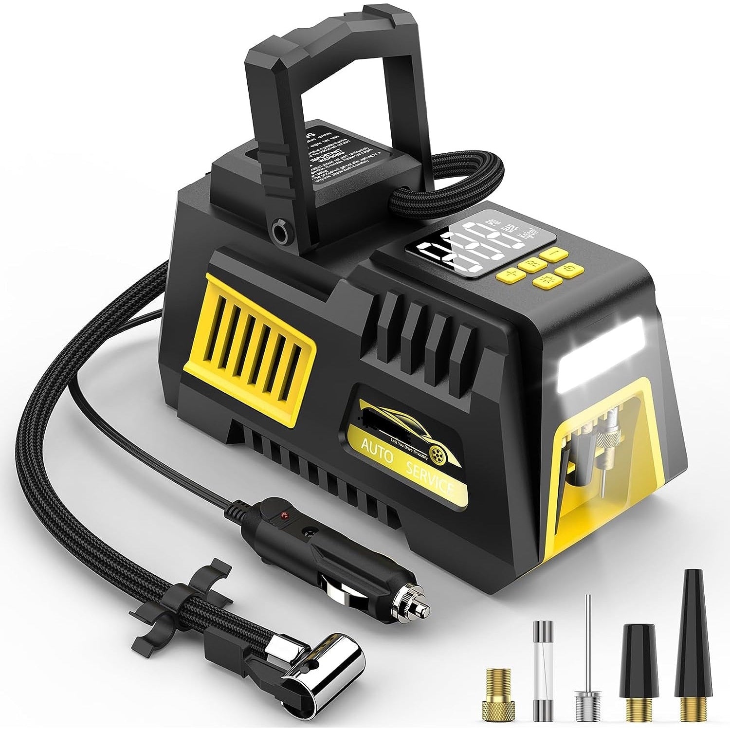 Compresor Auto Portabil pentru Anvelope Auto, Motociclete, Tubliss Enduro, Biciclete si Mingi, 10, 3 BAR/ 150 PSI, Manometru