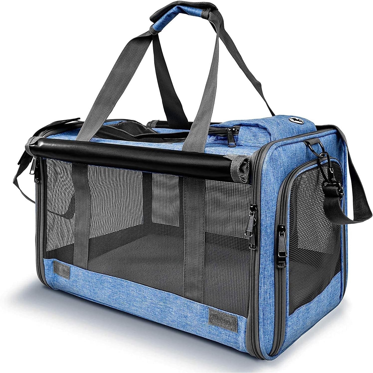 Geanta pentru transport animale mici NextWave®, pisica, caine, iepure, din panza, 46x30x30, Baza rezistenta cu covoras, Usor