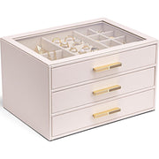 Cutie de bijuterii, organizator cu capac transparent, spatiu de depozitare 3 sertare pentru coliere, inele, cercei