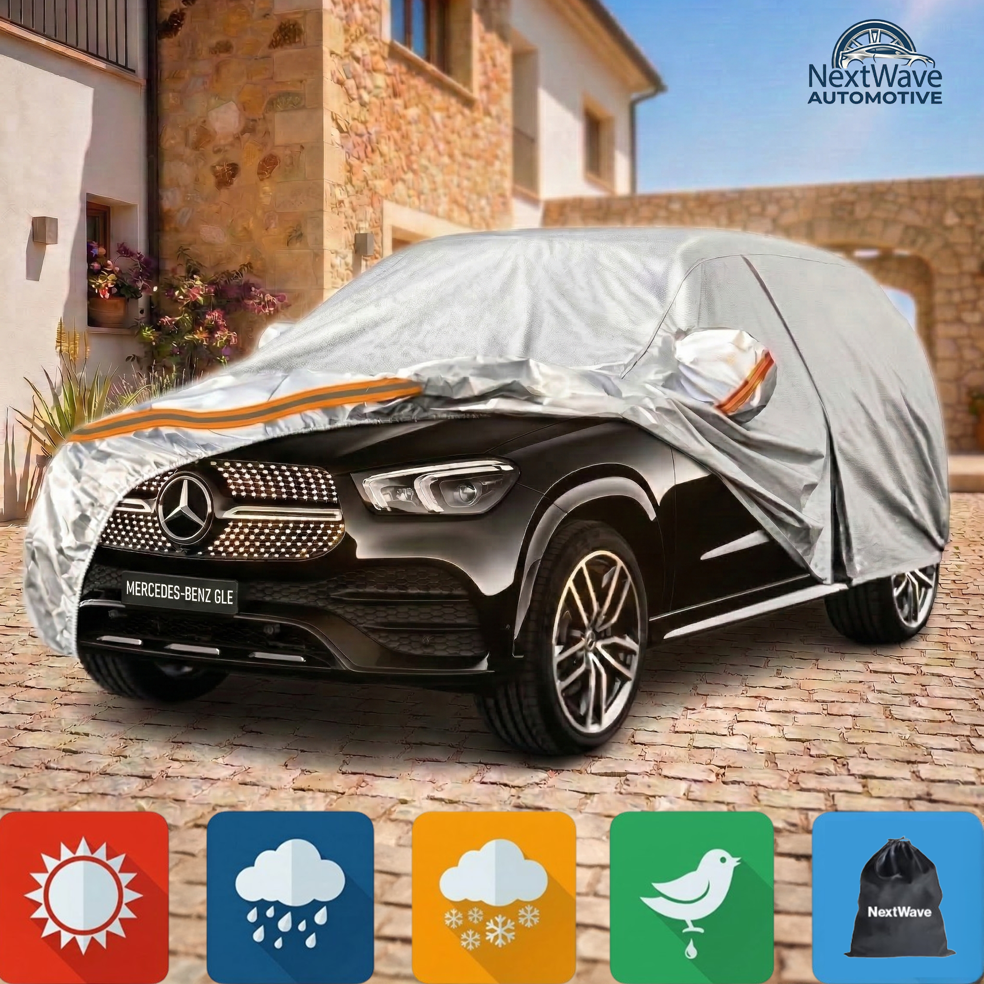 Prelata Auto Premium NextWave®️, Impermeabila, Protectie UV, Praf, Zapada, Inghet, Universala pentru VAN sau SUV, Buzunare