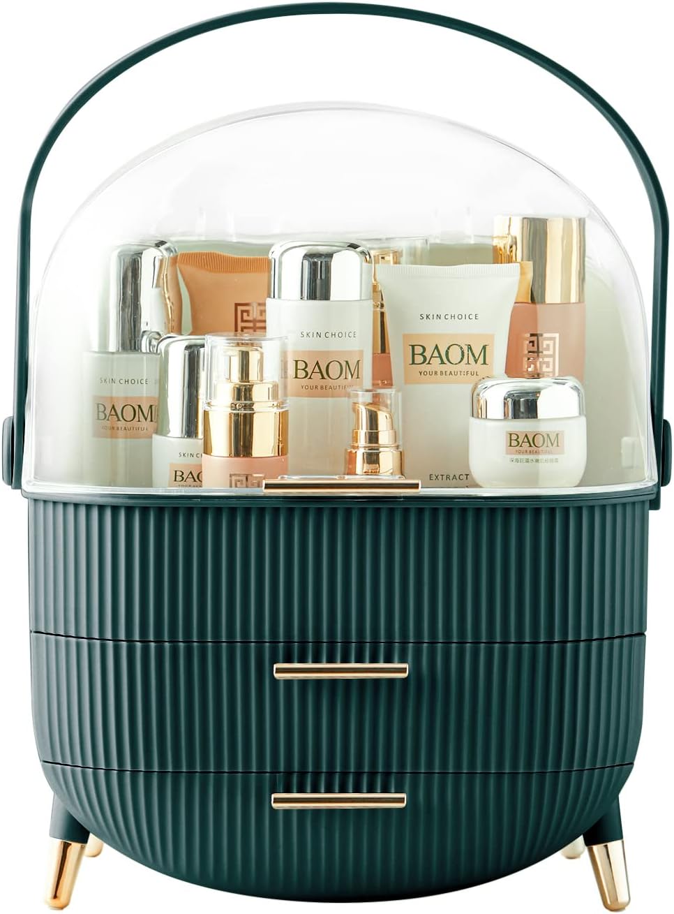 Organizator pentru cosmetice si bijuterii NextWave®, spatiu depozitare cu 2 sertare si vitrina, multifunctionala, verde