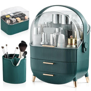 Organizator pentru cosmetice si bijuterii NextWave®, spatiu depozitare cu 2 sertare, vitrina, cutie pensule si rujuri