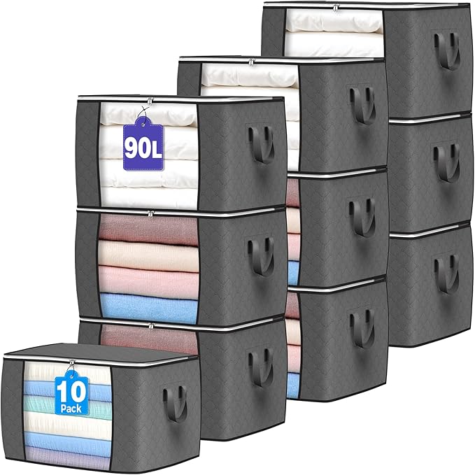 Set 10 huse depozitare NextWave, protectie pentru haine si jucarii, gri, 60x40x33cm