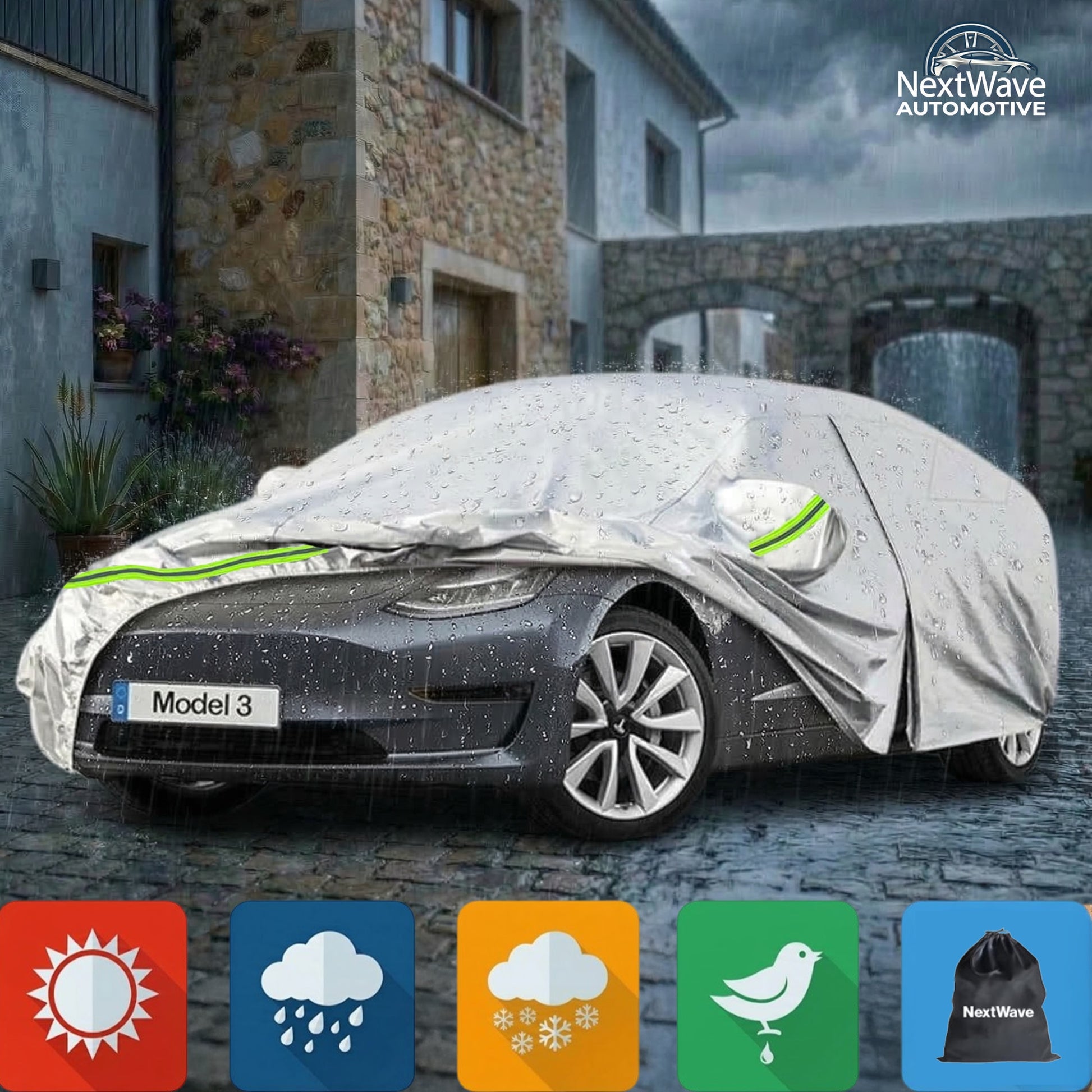 Prelata Auto Premium NextWave®, Impermeabila, Protectie UV, Praf, Zapada, Inghet, Universala pentru Sedan, Buzunare Oglinzi