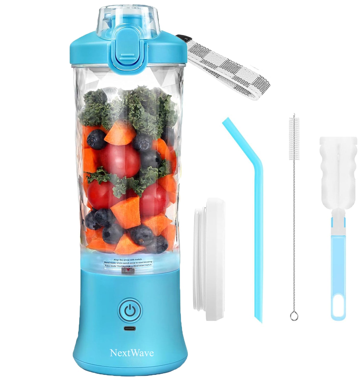 Mini Blender Electric Portabil NextWave™, Multifunctional, Auto-curatare, Autonomie Mare, Recipient detasabil cu capac