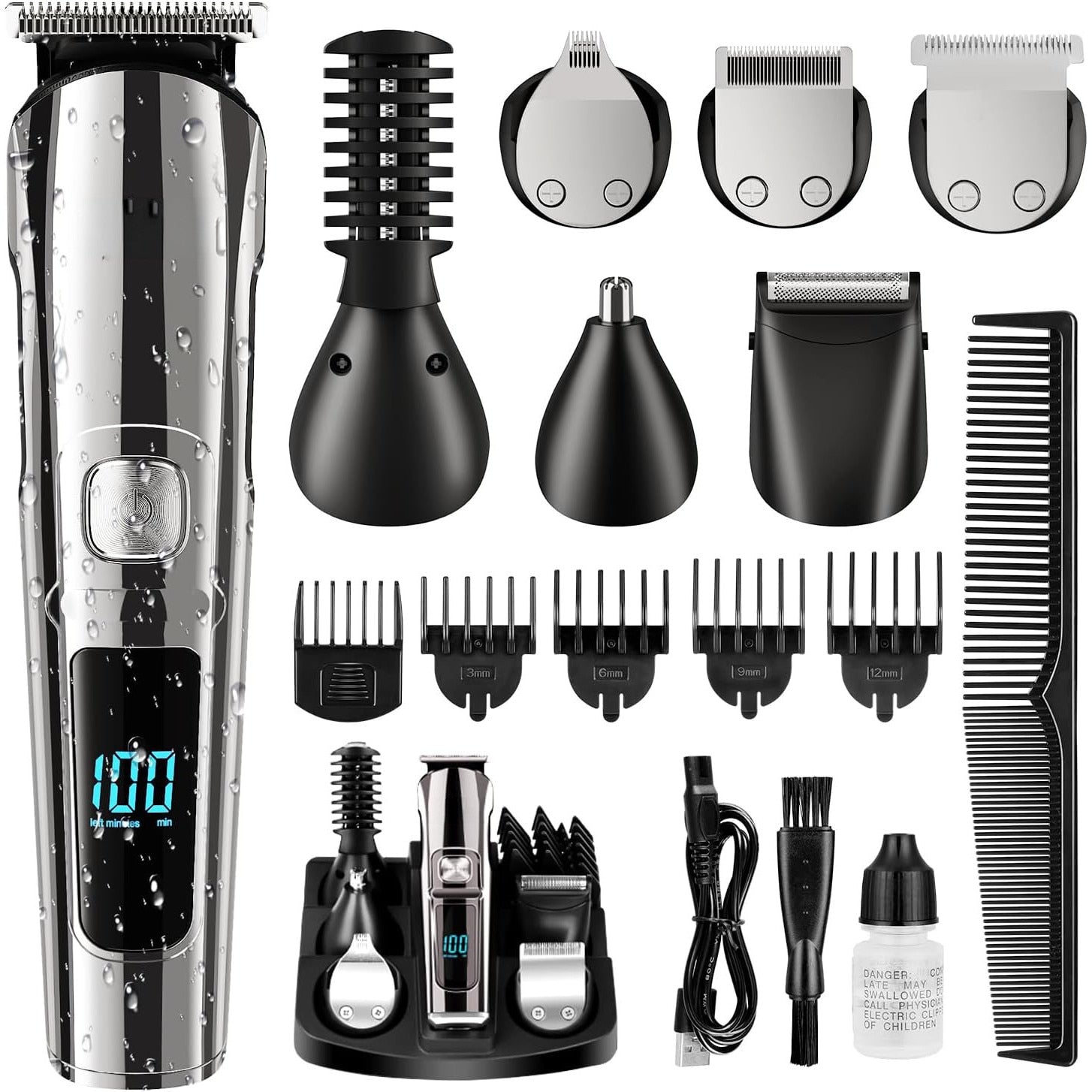 Masina de tuns si Aparat de ras BeGenius®, Multifunctionala 11 in 1, Lame Inox, Corp Metal, Profesional, Barba, Cap