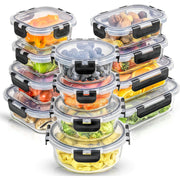 Set 12 Caserole Alimentare din sticla NextWave®️ Capace Etanse, Depozitare Frigider si Congelator, Potrivite pentru