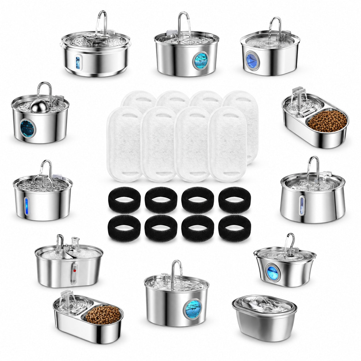 Set 16 filtre de rezerva pentru fantana pentru pisici si caini NextWave®️ dispenser de apa tip adapator, din Inox
