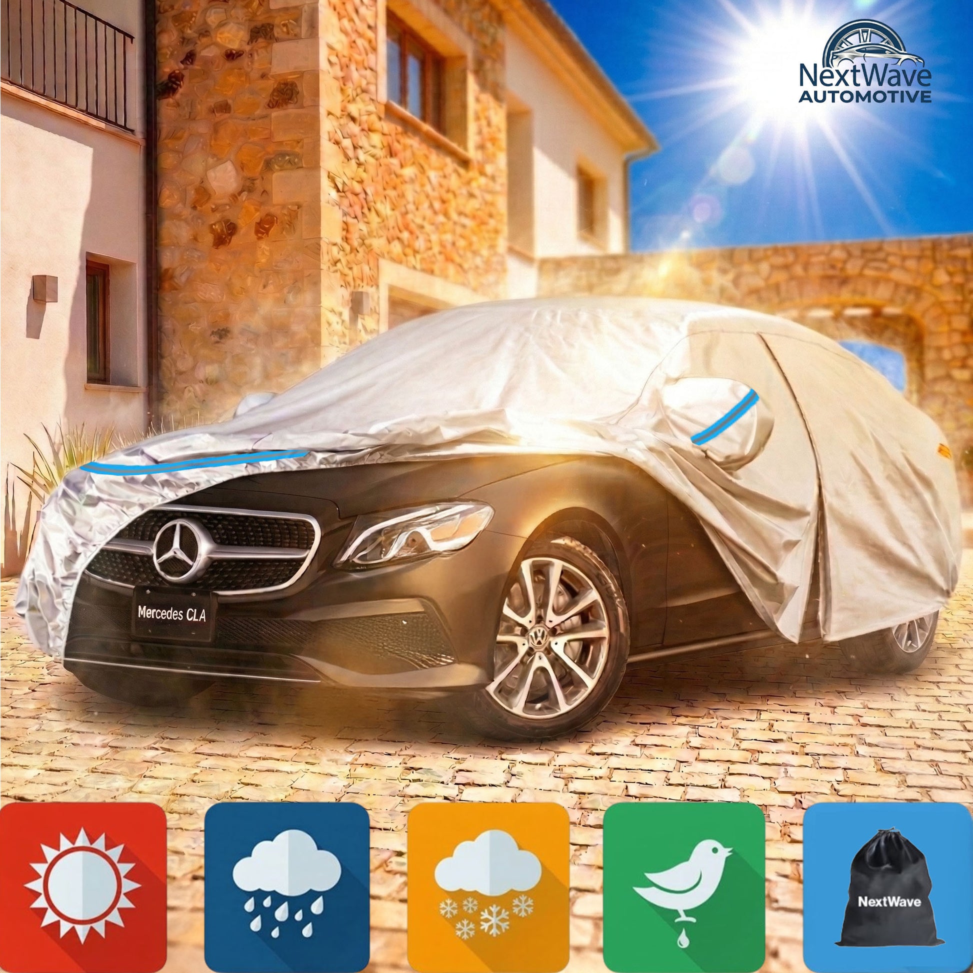 Prelata Auto Premium NextWave®️, Impermeabila, Protectie UV, Praf, Zapada, Inghet, Universala pentru Sedan, Buzunare