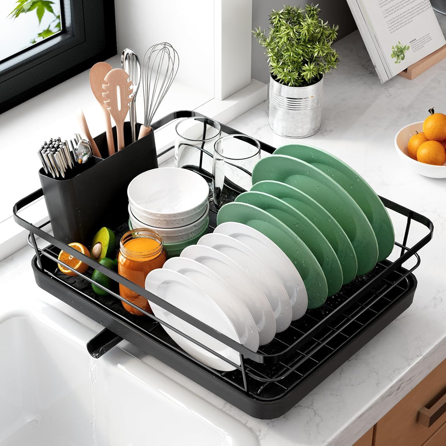 Scurgator vase cu suport scurgere automata NextWave®️, Suport pentru vase, multifunctional, suport pentru tacamuri si