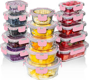 Set 15 Caserole Alimentare din sticla NextWave®️ Capace Etanse, Depozitare Frigider si Congelator, Potrivite pentru