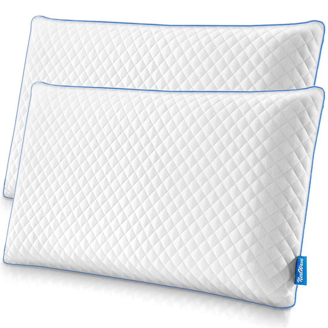 Set 2 perne pentru dormit ortopedice NextWave™, Spuma cu Memorie cu gel vetilata, Husa detasabila cu 2 zone termice