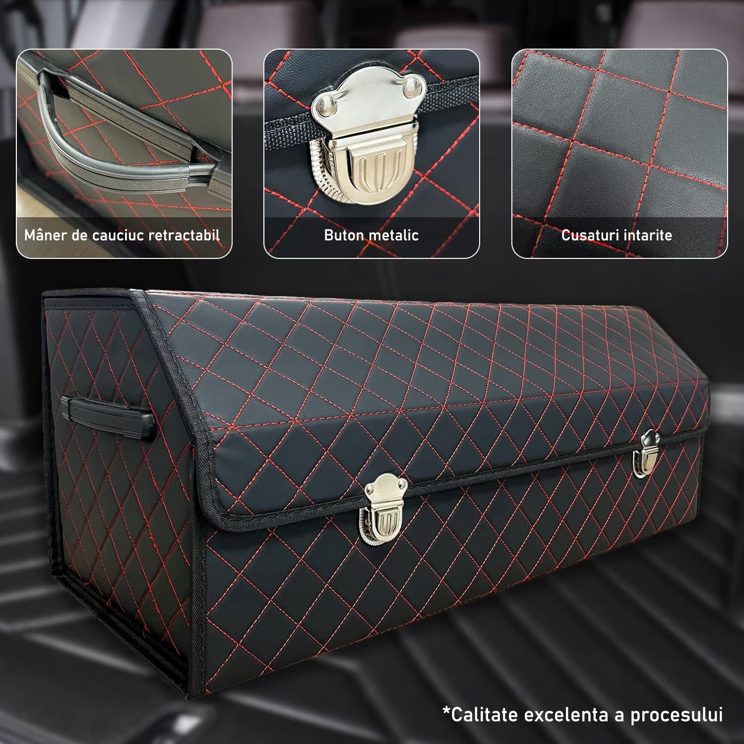 Organizator portbagaj auto Premium NextWave®️, Multifunctional, Pliabil, Rezistent, Manere Laterale, Prindere cu catarame, 3