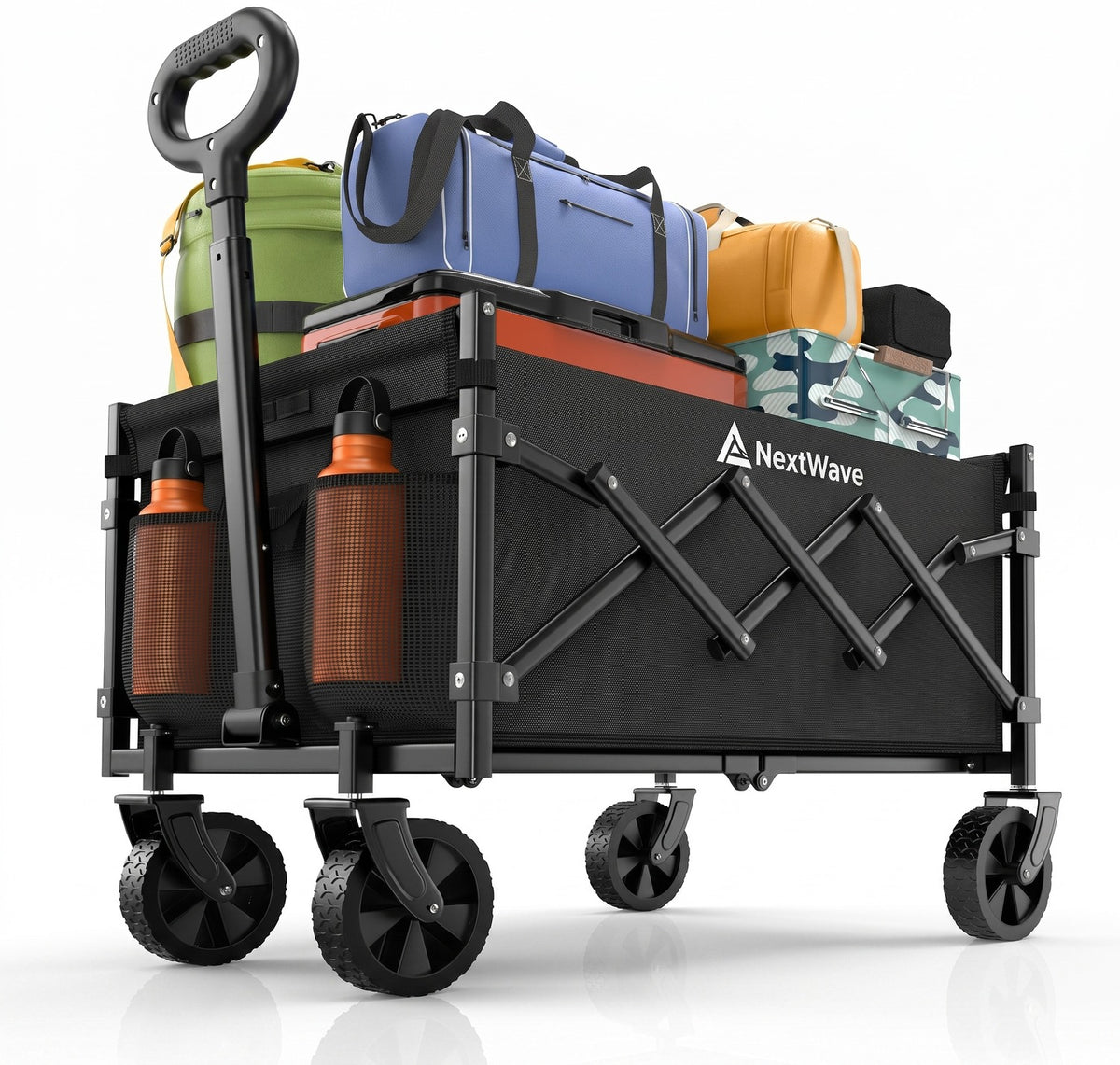 Cărucior pliabil utilitar NextWave®️, capacitate mare de încărcare 99,8 kg, roți pivotante la 360° pentru orice teren, mâner