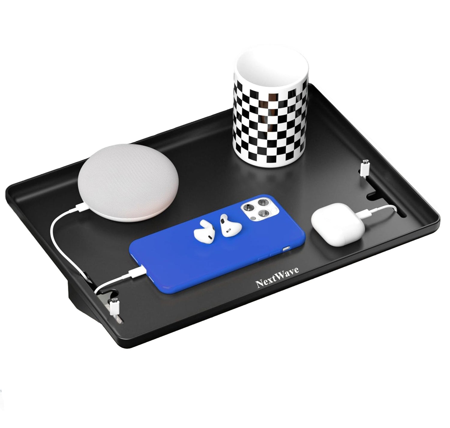 Raft pentru pat/noptiera NextWave®️, cu suport pentru telefon, incarcator, tableta si obiecte, prindere pentru cabluri