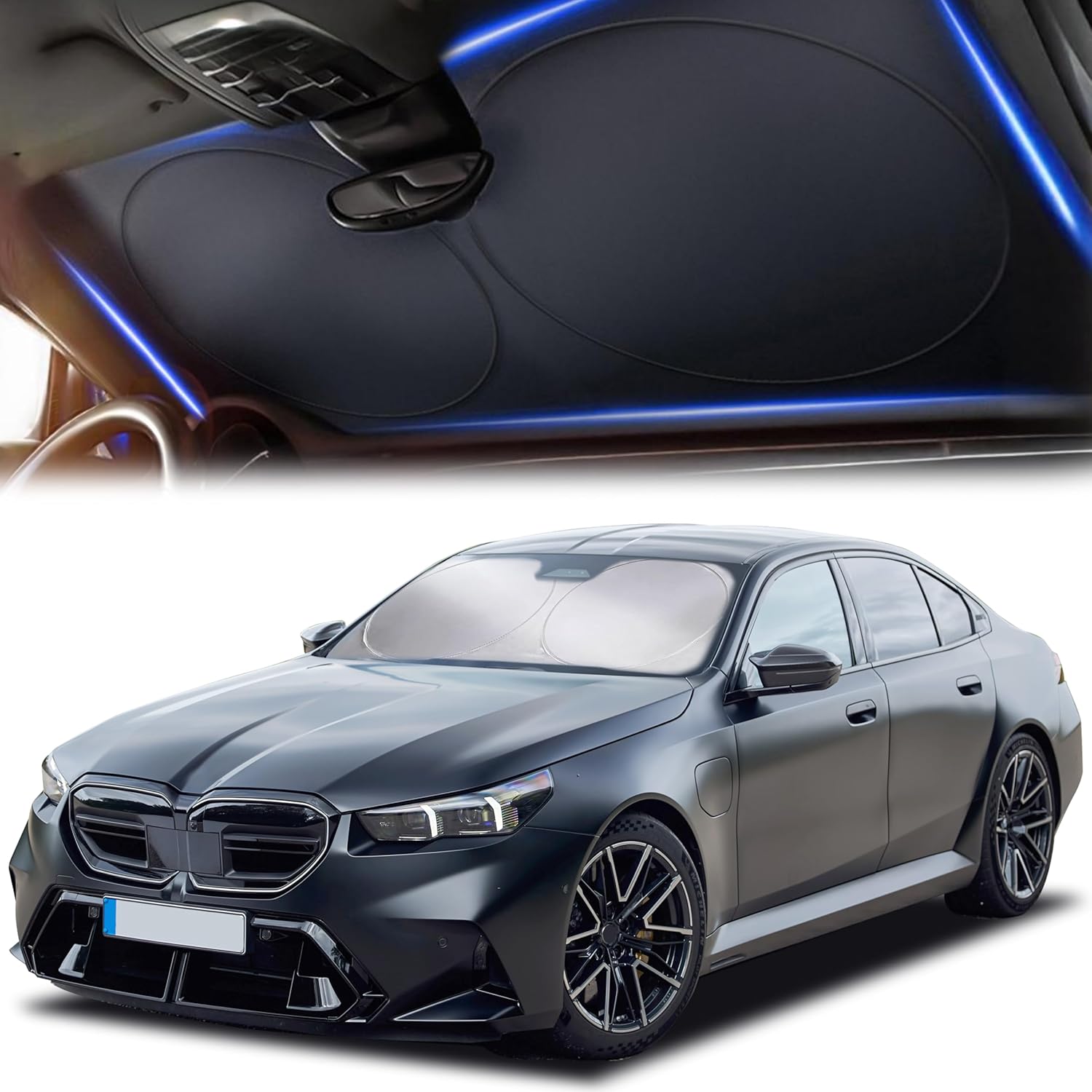 Parasolar auto NextWave® pentru parbriz, material reflectorizant 280T, protectie UV pana la 99%, design pliabil cu cadru