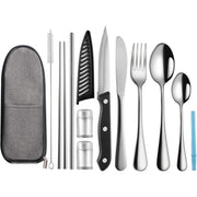 Set tacamuri de calatorie NextWave, reutilizabil si ecologic, husa din panza Oxford cu fermoar si benzi de fixare, include