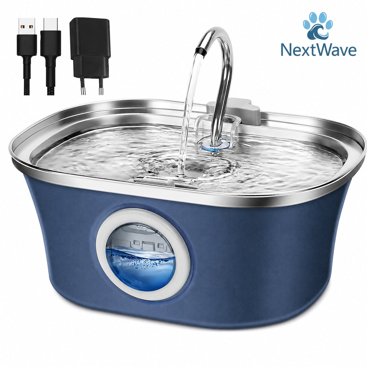 Fantana Apa Pisici si Caini NextWave®, Dispenser Automat cu fereastra mare pentru nivelul apei, purificare si filtrare prin