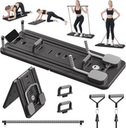 Placă Pilates Reformer 5 în 1 NextWave®️, aparat pliabil pentru antrenament complet și tonifierea corpului acasă, benzi