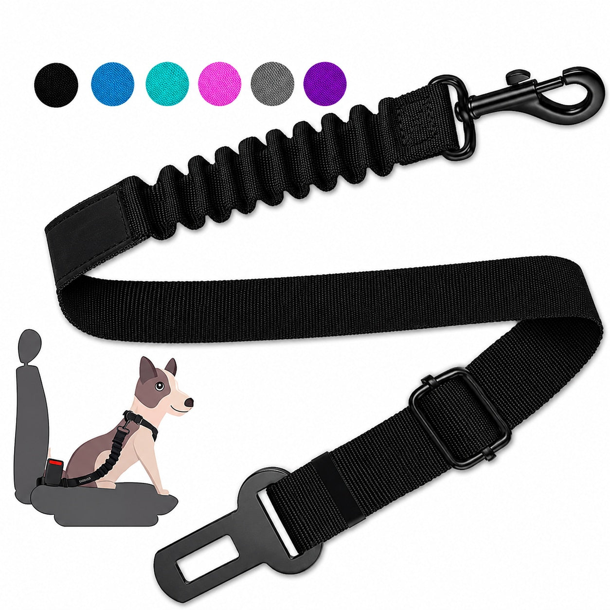 Centura auto NextWave® pentru siguranta cainilor, reglabila 61-79 cm, chinga din nailon rezistent cu cusaturi ranforsate