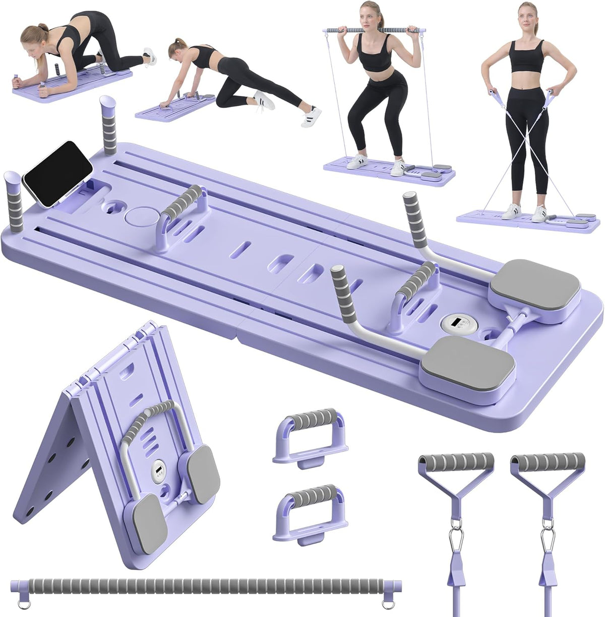 Placă Pilates Reformer NextWave®️, aparat fitness pliabil 5 în 1 pentru antrenament complet acasă, benzi elastice de