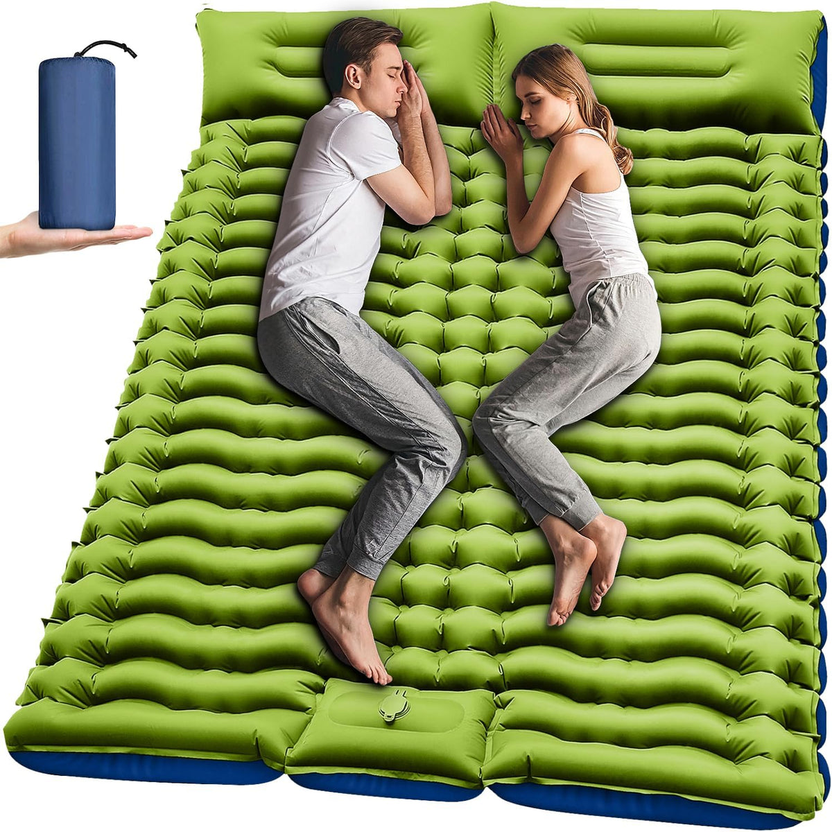 Saltea gonflabilă de camping dublă NextWave®️, pompă de picior integrată pentru umflare rapidă, perne încorporate, celule de