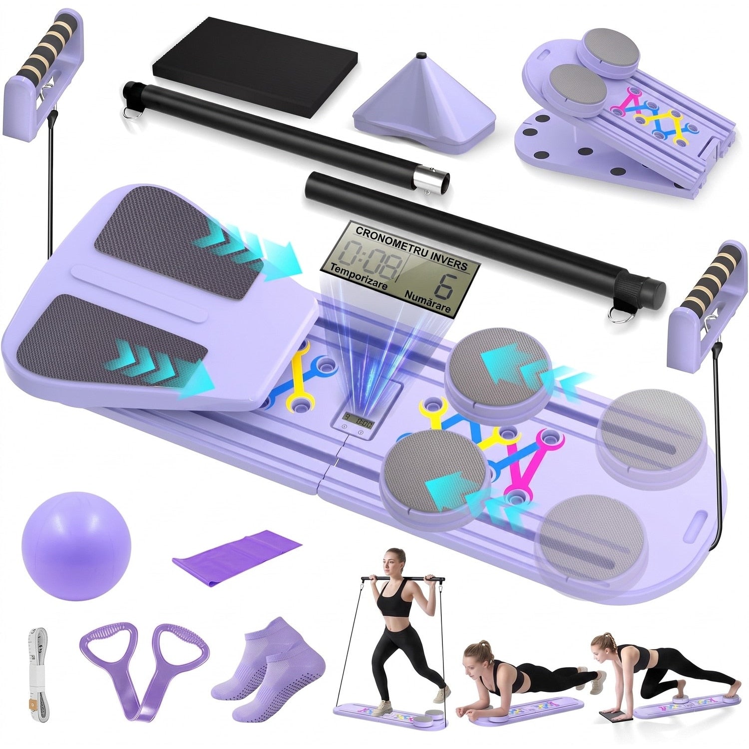 Placa Pilates multifunctionala NextWave®️, set reformer 6 in 1 pliabil pentru abdomen si sculptarea corpului, cu