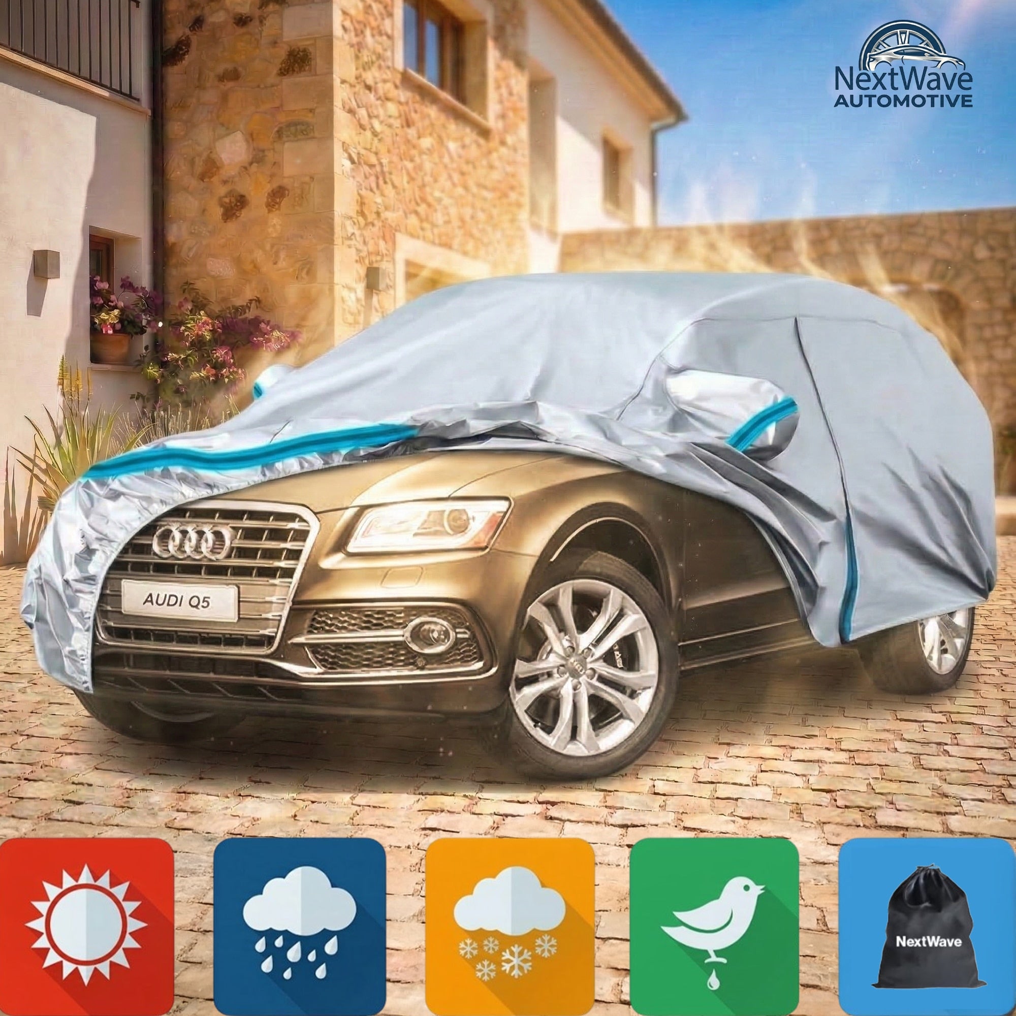 Prelata Auto Premium NextWave®️, Impermeabila, Protectie UV, Praf, Zapada, Inghet, Universala pentru SUV, Buzunare Oglinzi