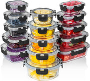 Set 15 Caserole Alimentare din sticla NextWave®️ Capace Etanse, Depozitare Frigider si Congelator, Potrivite pentru
