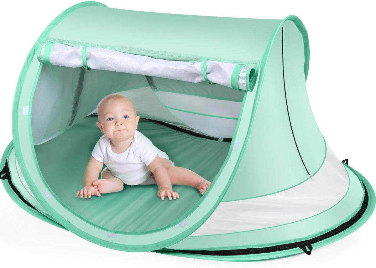 Cort de plaja pentru bebelusi NextWave®️, protectie solara UPF 50+, deschidere pop-up automata, plasa respirabila pentru