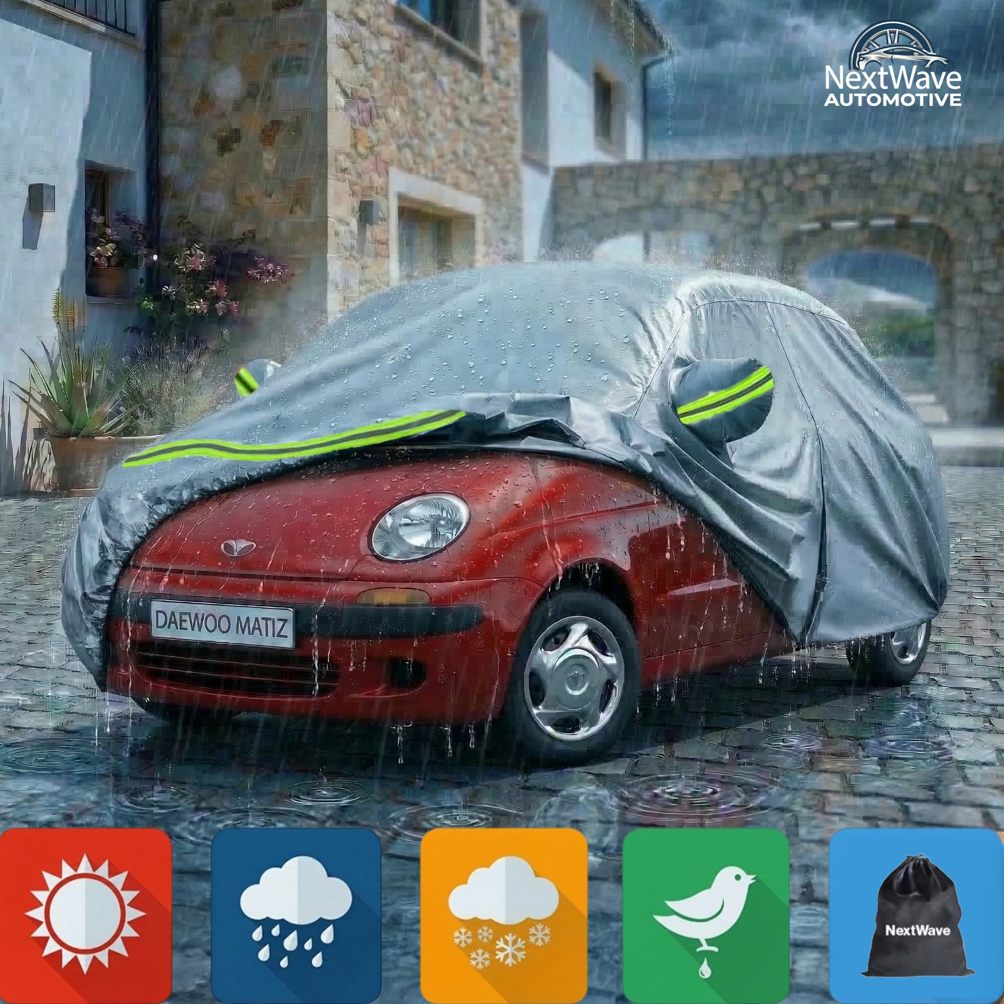 Prelata Auto Premium NextWave®️, Impermeabila, Protectie UV, Praf, Zapada, Inghet, Universala pentru Hatchback, Buzunare