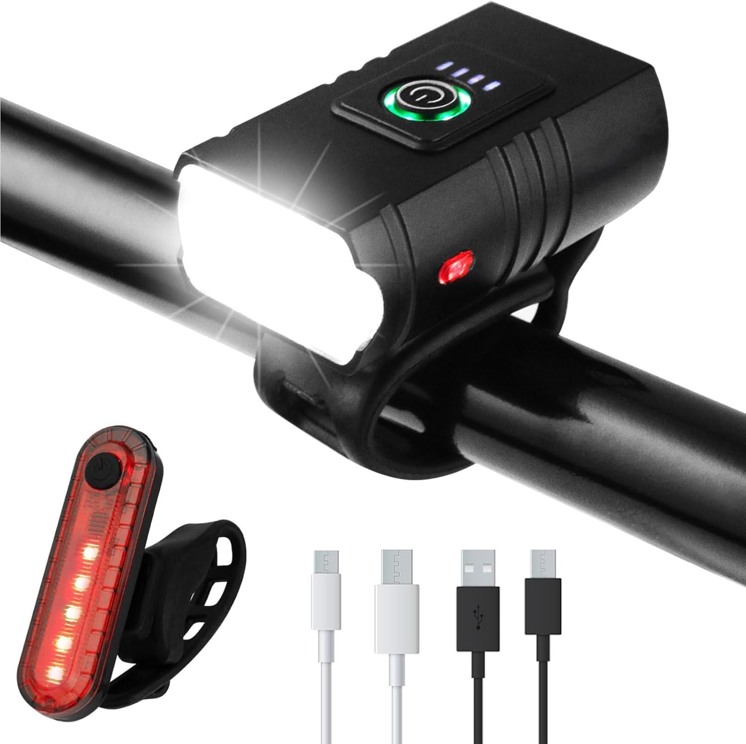 Set Lumini Bicicleta, Trotineta Fata Spate BeGenius®, Far si Stop Reincarcabil USB, Far 1000 lumeni cu 6 Moduri si Stop cu 4