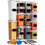 Set 14 recipiente depozitare alimente NextWave® – plastic alimentar transparent fara BPA, capace negre etanse, utilizabile